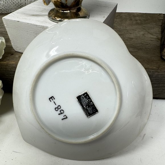 Japan Flower Leaf shaped China Espresso Cup & Saucer Set Vintage Original sticke - Picture 7 of 9